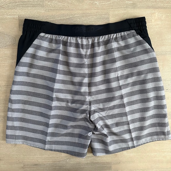 Speedo‎ Comfort Stretch Stripped Swim Shorts Trunks 18” Mens Size XXL Gray Black - Picture 3 of 5